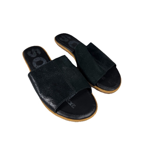 Sorel Shoes - SORELSandals Women's Size 8.5  Ella Block Slide  Black Leather Suede EVA Footbed